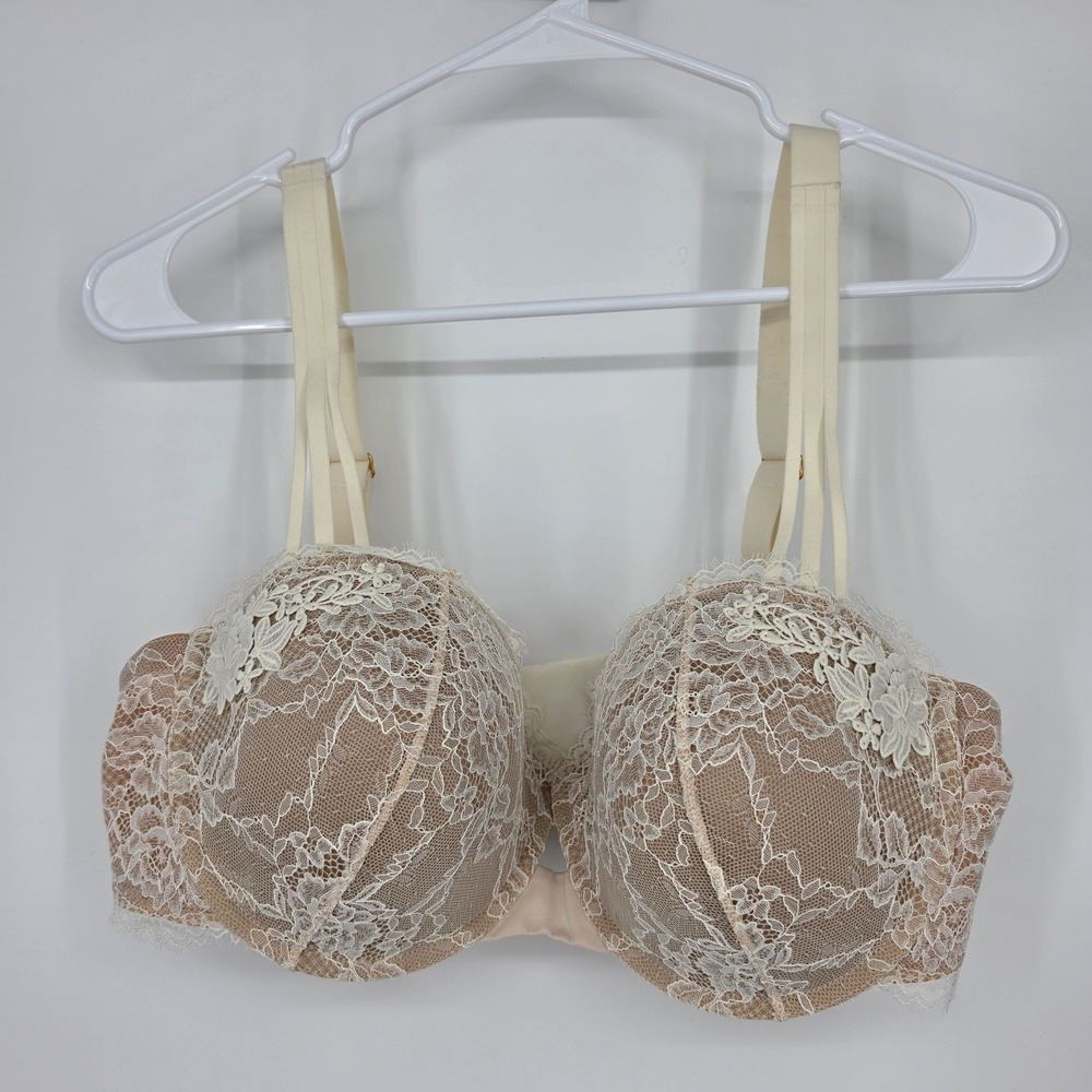 Soma Sensuous Chantilly Lace Balconet Bra 40D Ivory Tan Romantic Coquette